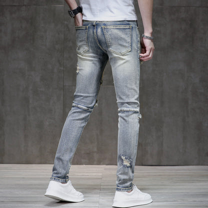 Distressed rohe Saum zerrissene, nähende Stretch-Jeans hosen