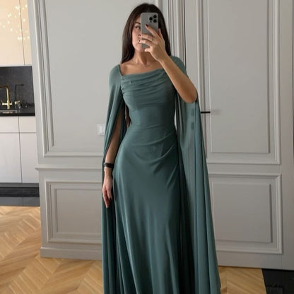 U-Kragen Langarm Mesh-Ärmel Schlankes einfarbiges Kleid