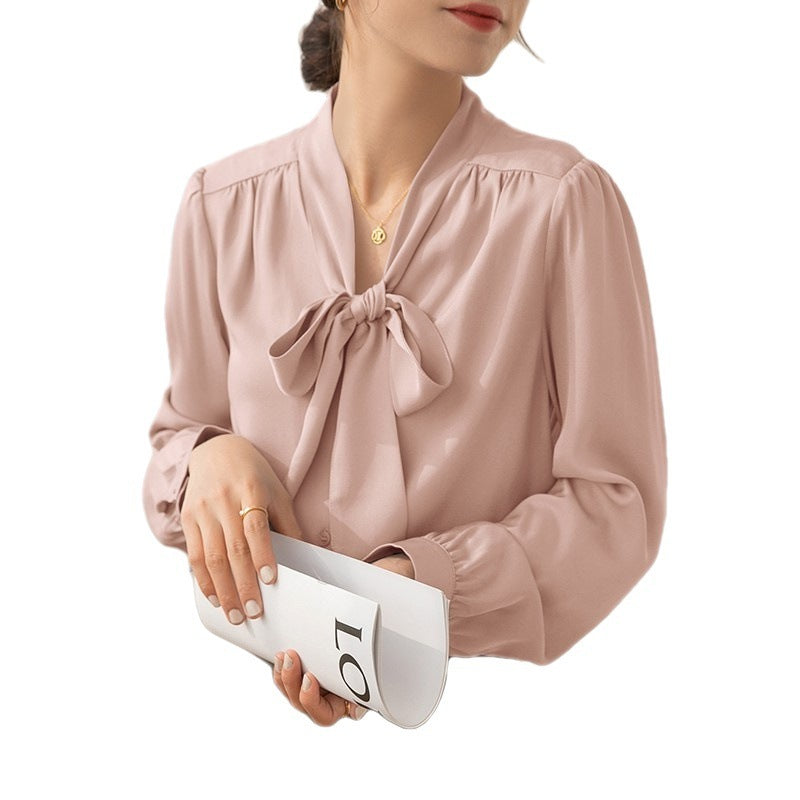 Französisches Temperament Business-Shirt mit Schleifenband und Uni-Farbe