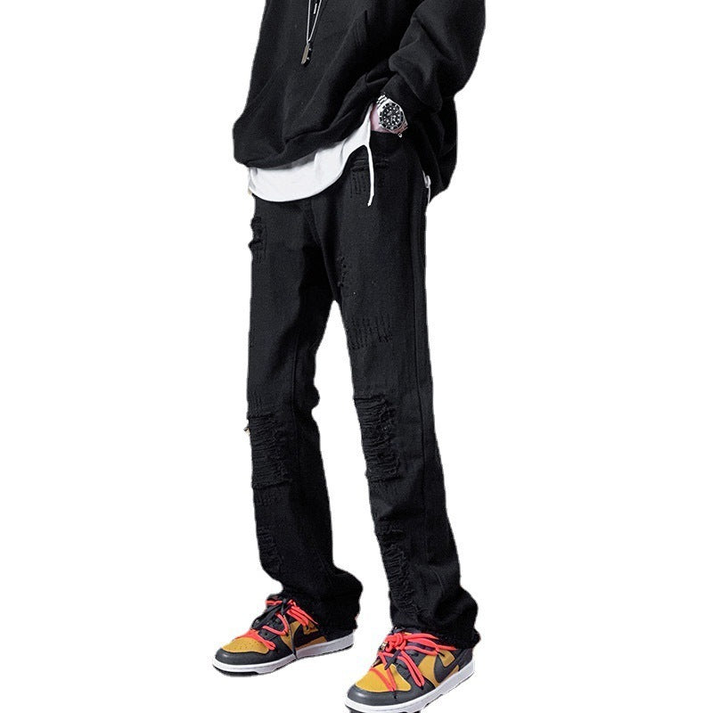 Gefälschte, zerrissene Jeans, schlanke, gerade Bootcut-Hosen für Herren