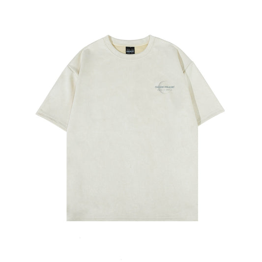Amerikanisches Mode Suede Kurzarmshirt mit Print