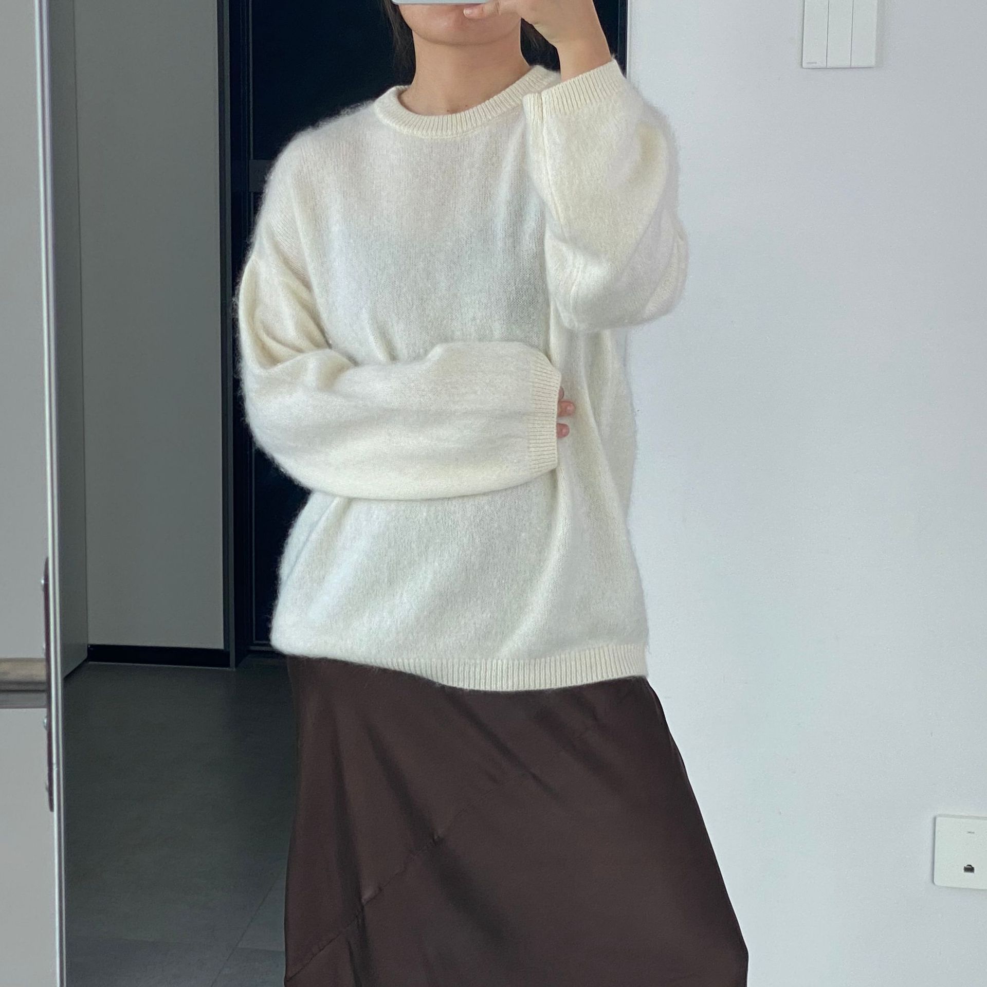 Damen Rundhals Wollbürstenpullover