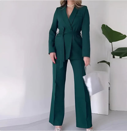 Damen Mode einfarbig Polo Kragen Schnürung Taille Temperament Twinset