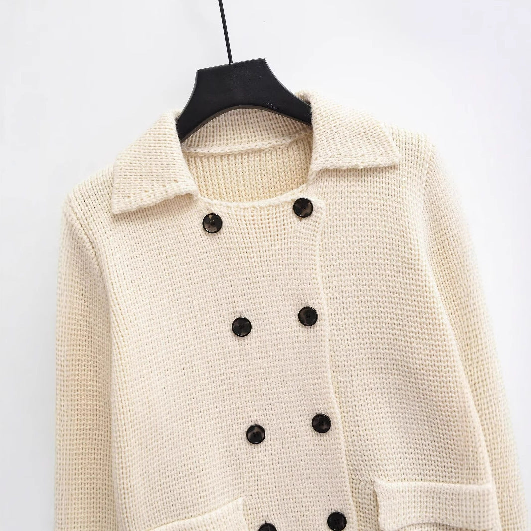 Damen Einfarbige Stitch Kragen Strickjacke Mantel