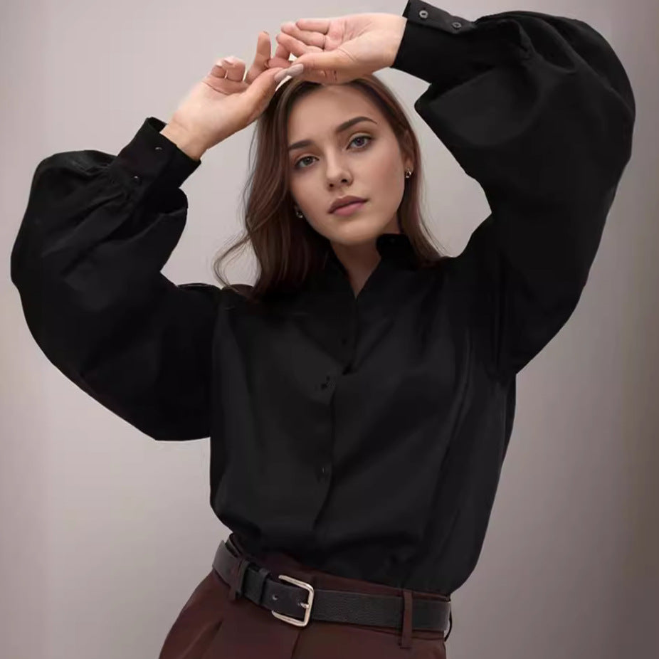 Shirt with design accent and lantern sleeves