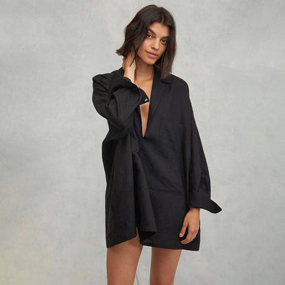 Sexy Deep V Nachthemd aus reiner Baumwolle kurze Damen-Homewear