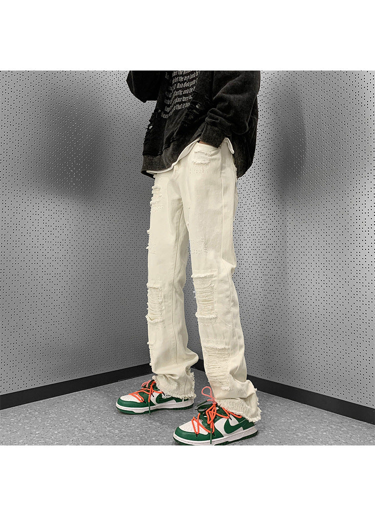 Gefälschte, zerrissene Jeans, schlanke, gerade Bootcut-Hosen für Herren