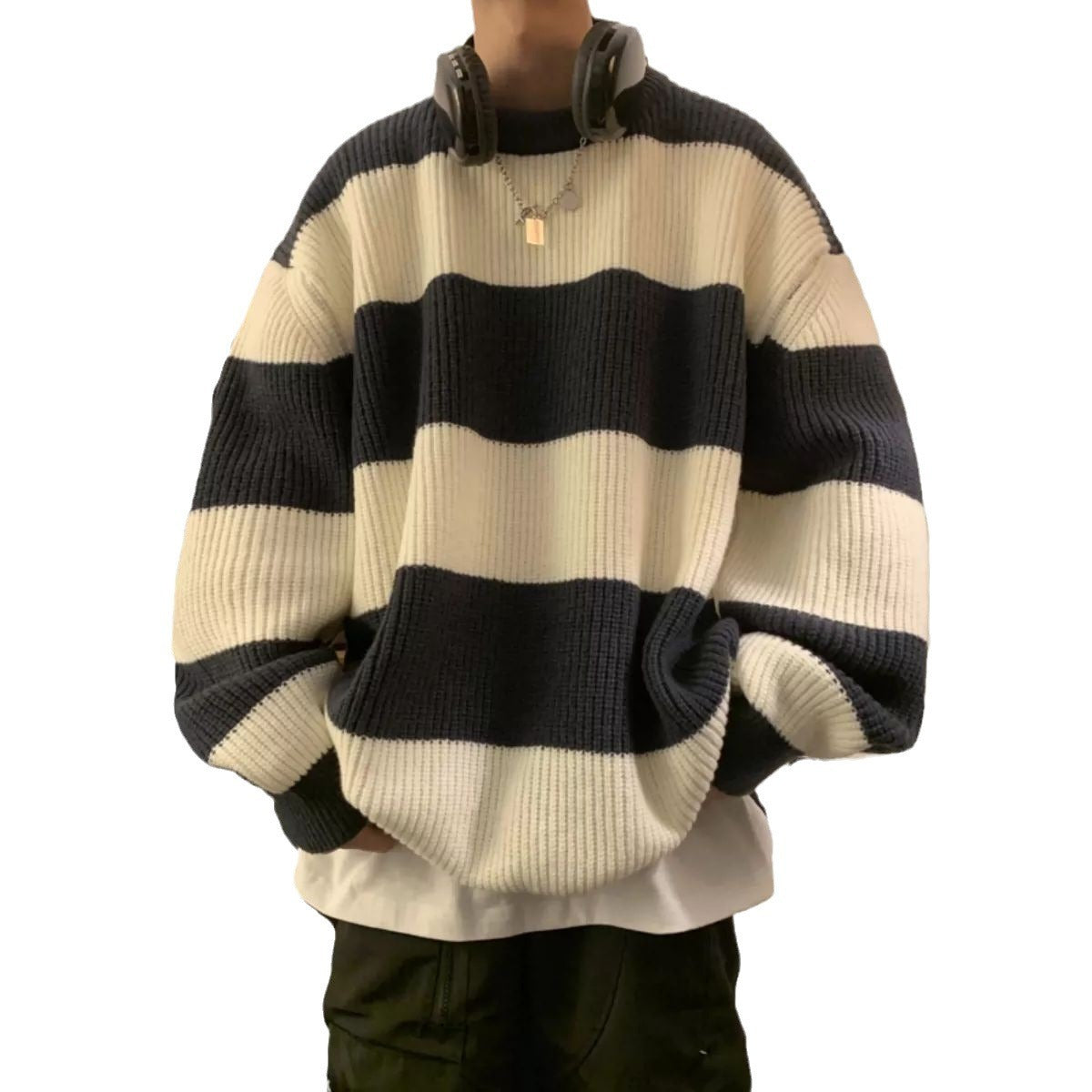 Herren Vintage Streifen Strickmantel