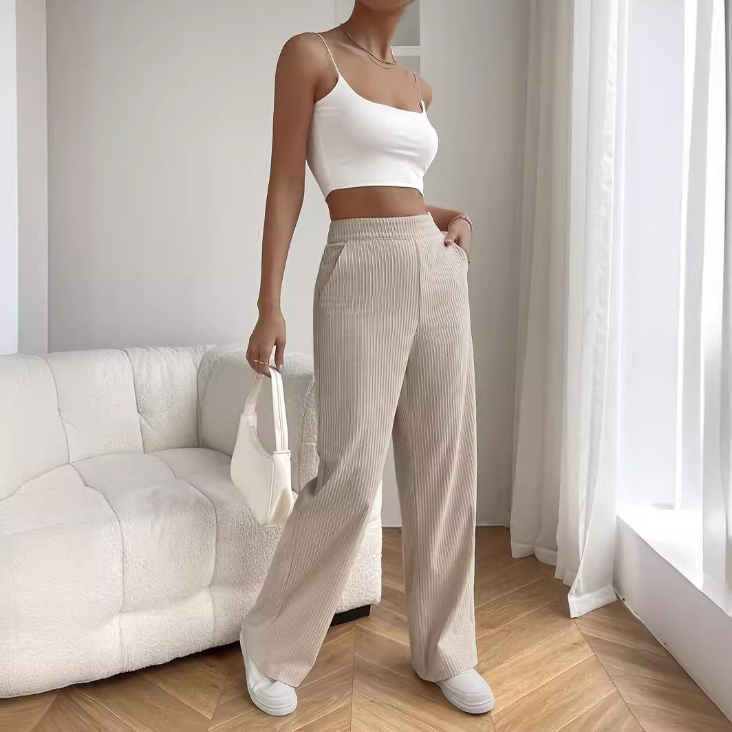 Hohe Taille lose gerade Hose mit weitem Bein