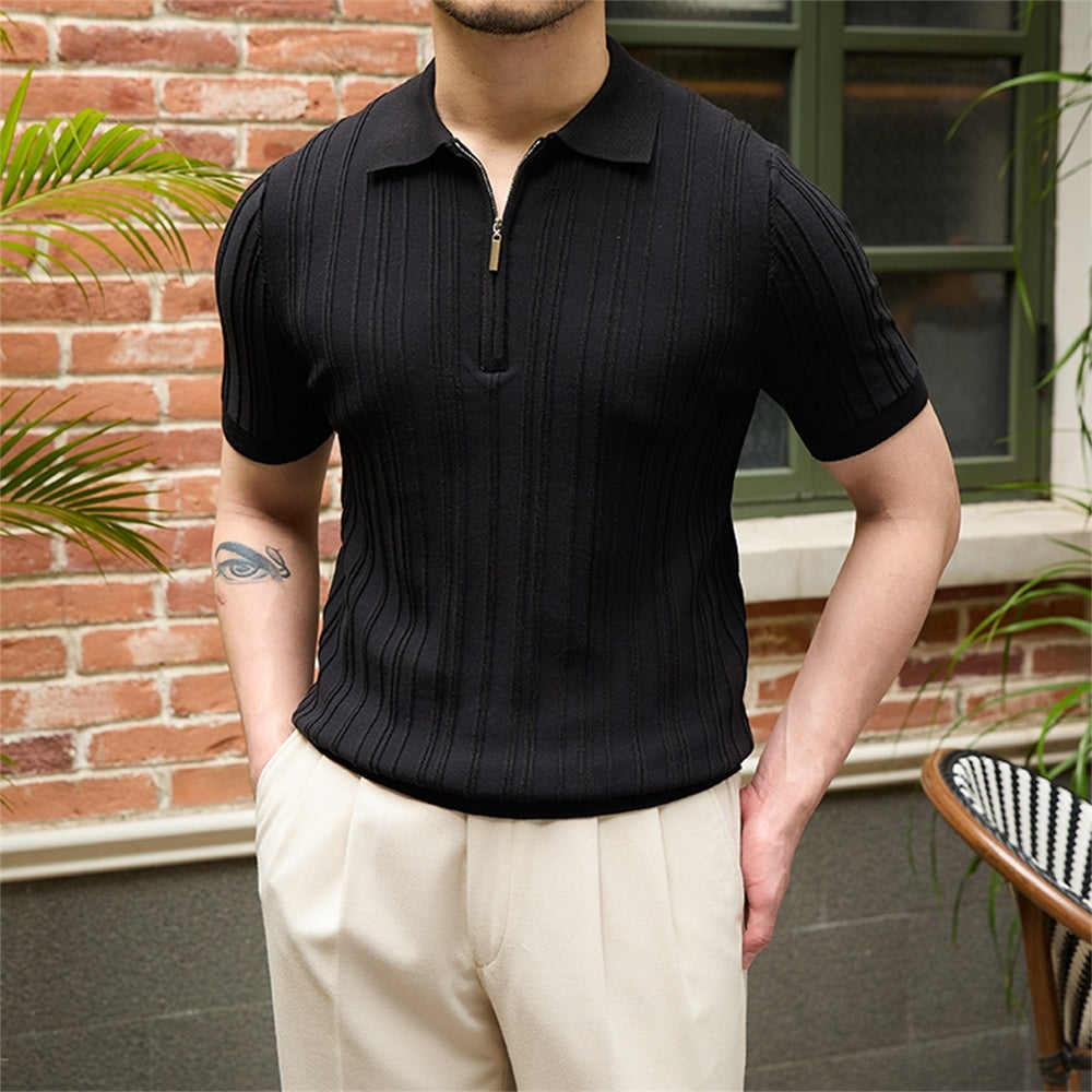 Passende Slim Fit-Strickwaren mit versunkenen Streifen Kurzarm