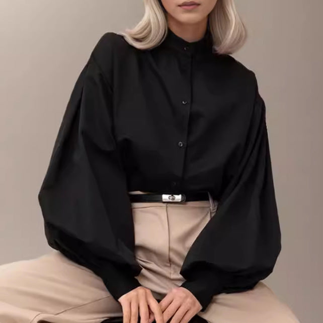 Shirt with design accent and lantern sleeves