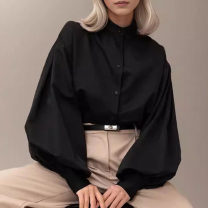 Damen-Shirt mit Design-Akzent und Laternenärmeln – Exklusive Mode