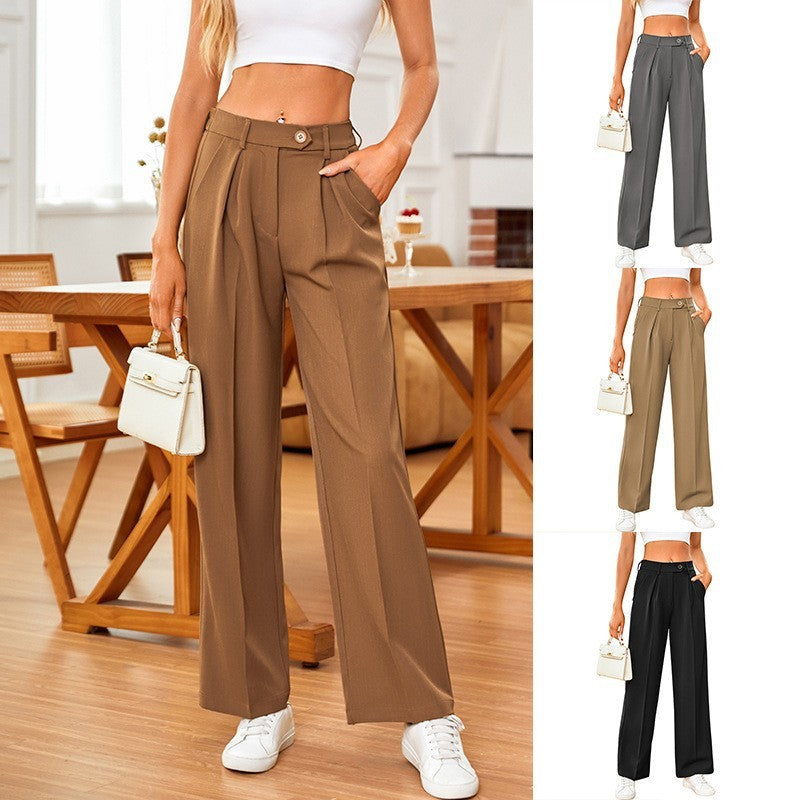 Damen Casual Locker Geschnittene Gerade Anzughose mit Weitem Bein