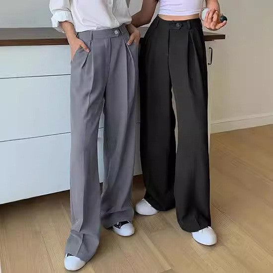 Damen Casual Locker Geschnittene Gerade Anzughose mit Weitem Bein
