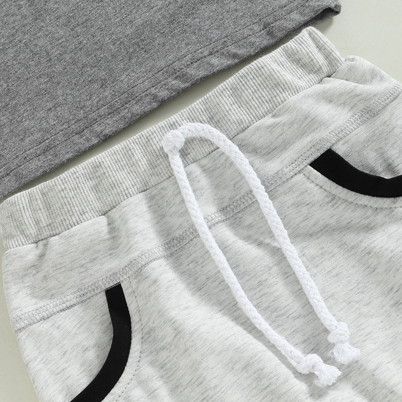 Baby Jungen Kurzarm Monogramm Druck T-Shirt Graues Sommerkleidungsset