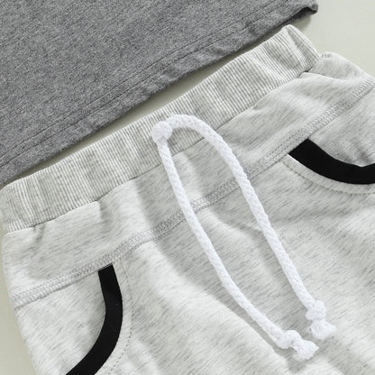 Baby Jungen Kurzarm Monogramm Druck T-Shirt Graues Sommerkleidungsset