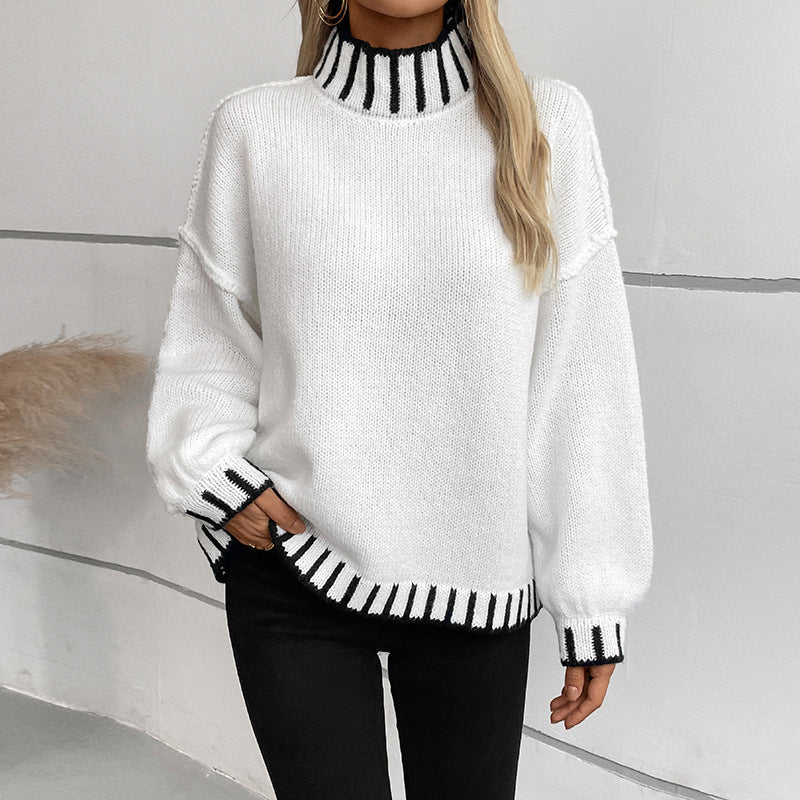 Lockerer Pullover Retro Farbkombination Turtleneck Pullover