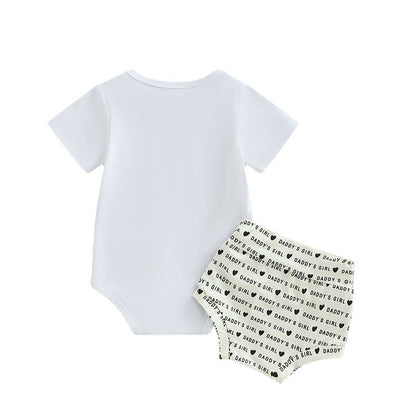 Sommer Baby Mädchen Kurzarm Verstellbare Kleidung Hose Haaraccessoires Drei-Teiliges Set