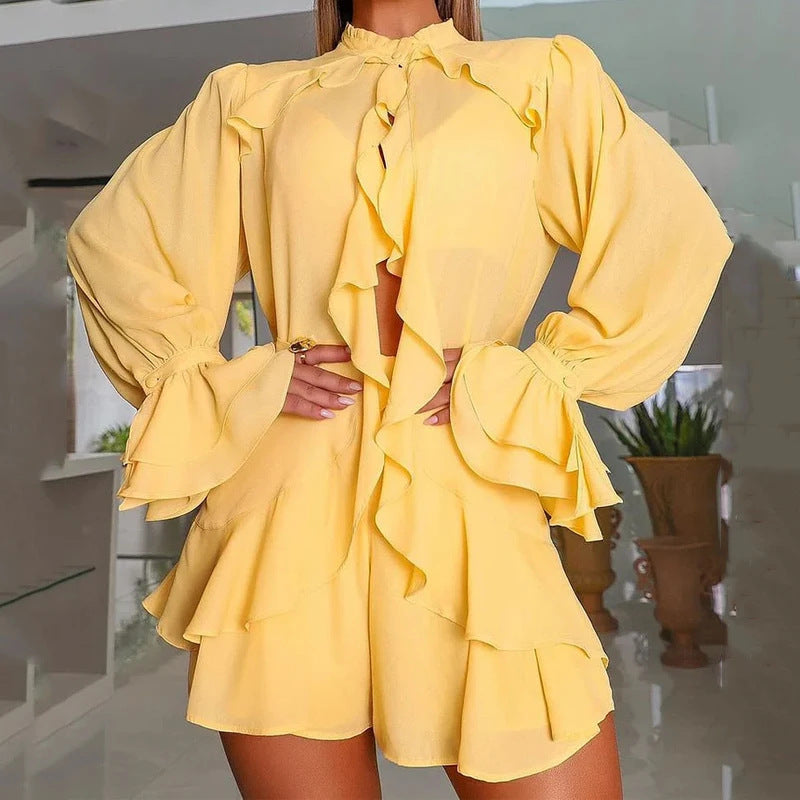 Mode Rüschen Pantskirt Dreiteiliges Set für Frauen