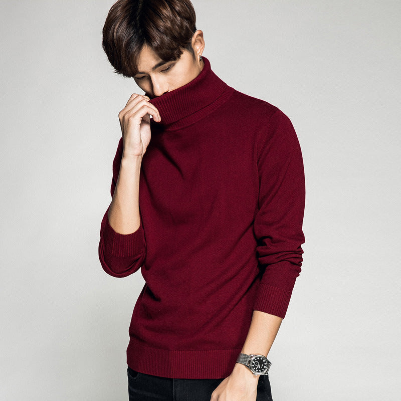 Einfarbiger Langarm-Rollkragenpullover, Herren-Basic-Sweater