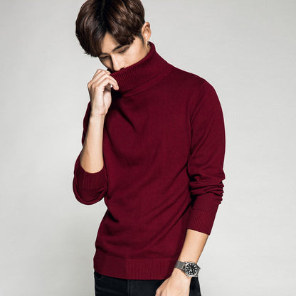 Einfarbiger Langarm-Rollkragenpullover, Herren-Basic-Sweater