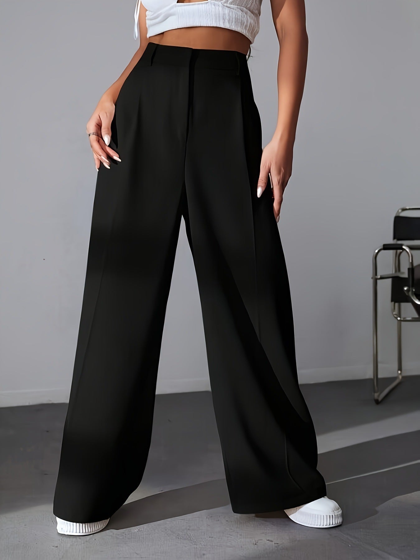 High-Waist Weitbein-Hose mit Schlankeffekt – Locker Fallende Gerade Mop-Hose