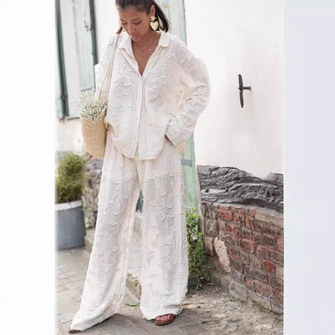 Women's Fashion Cotton Jacquard Two-piece Set