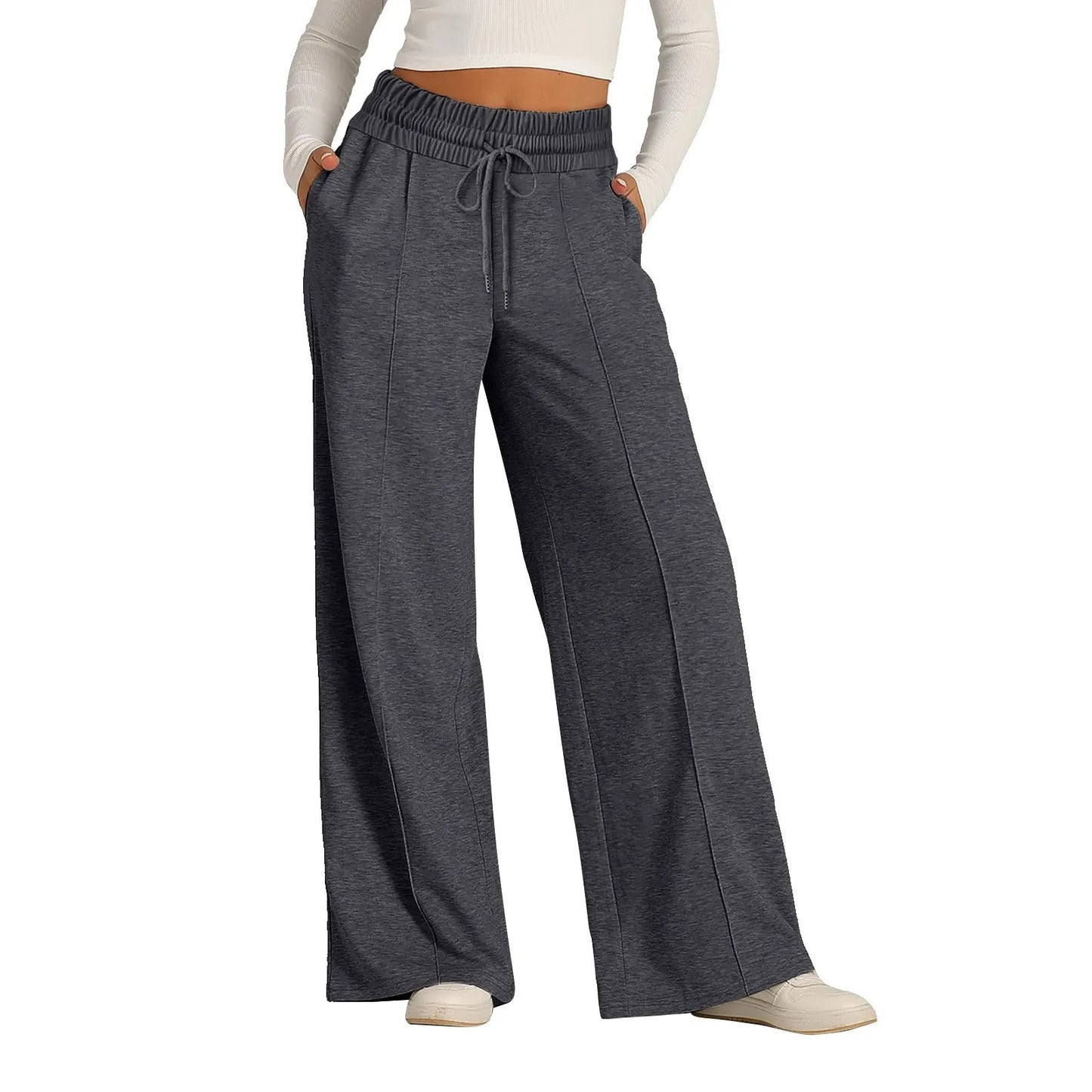 Damen High-Waist Weite Bein Sweatpants – Sporthose mit Mittellinie