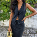 Sleeveless Lace-up Vest Top Women's Suit