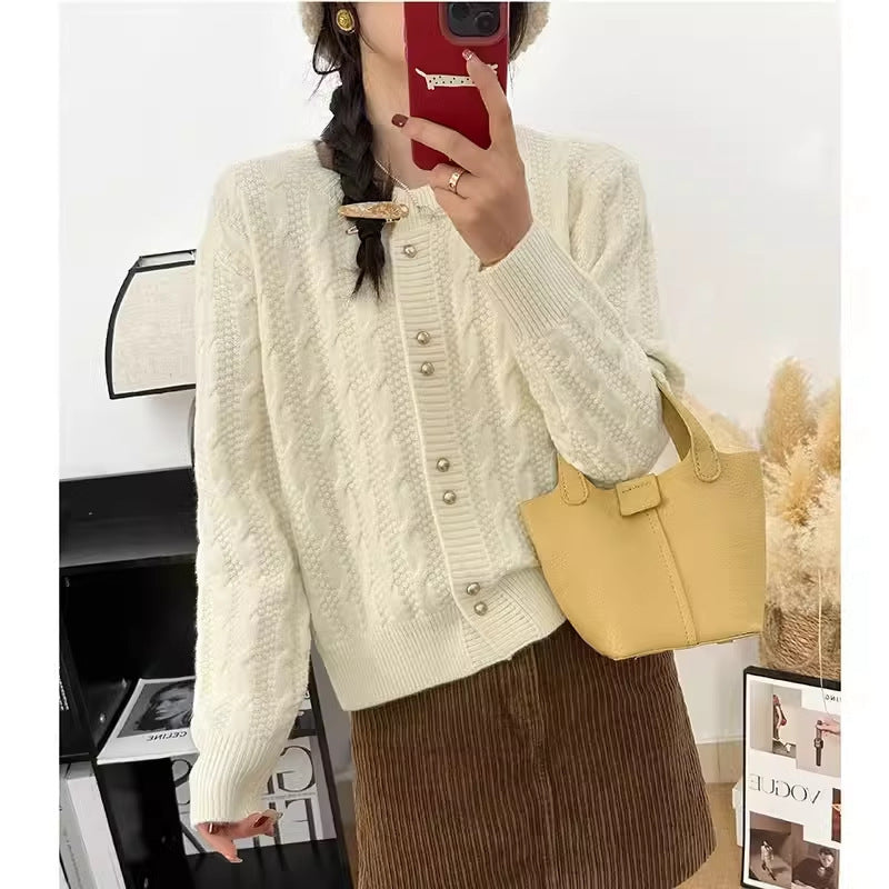 Dreh-Rundhals-Perlenverschluss Pullover-Mantel