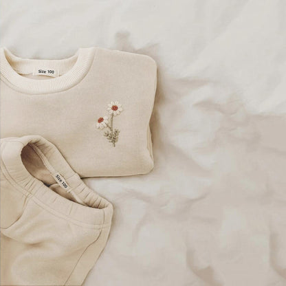 Herbst- und Winteranzug mit Fleece-Futter und Chrysanthemenstickerei Kinderanzug Baby- und Kleinkind-Outdoor-Kleidung