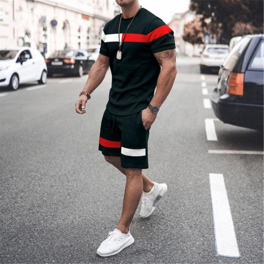 Men's Casual T-Shirt and Shorts Two Piece Set with Print Sportswear