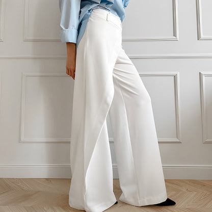 High-Waist Weite Bein Lässige Hose mit Weißer Naht für Pendler