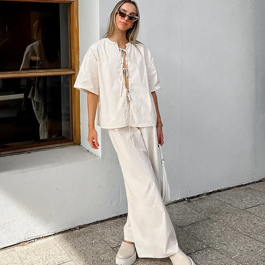 Pure Cotton Tied Fashion Suit Niche Apricot Simple