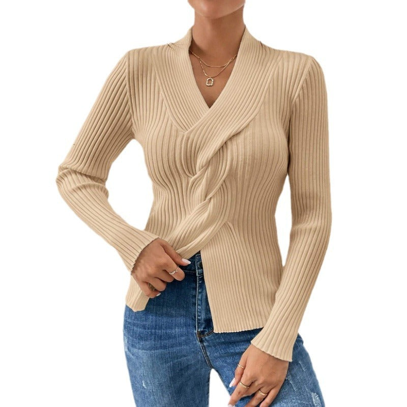 Damen Strickware mit Schlitz am Saum, Langarm Einfarbig Figurbetonter Pullover
