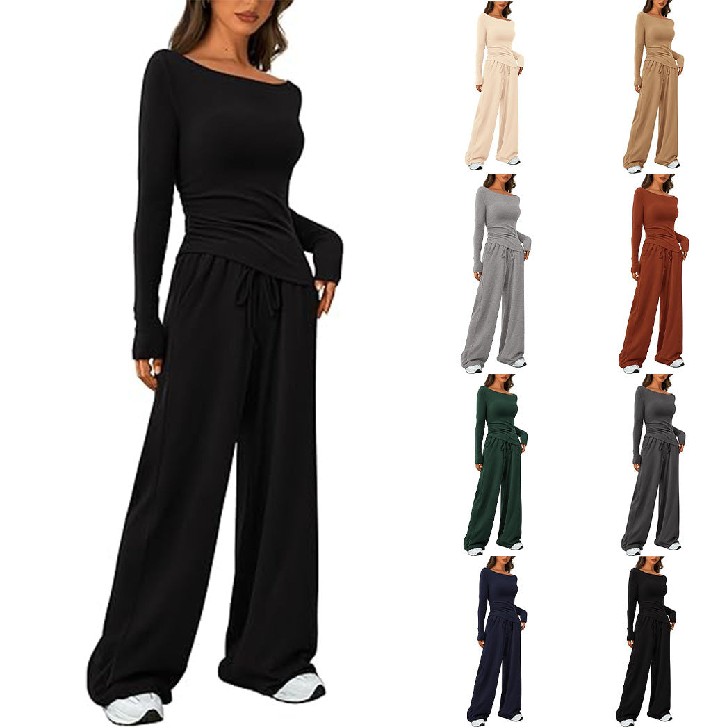 Lässiger Anzug Asymmetrisch Lang ärmel iges T-Shirt Weite Bein hose Sport bekleidung