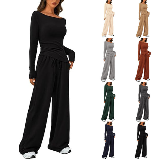 Lässiger Anzug Asymmetrisch Lang ärmel iges T-Shirt Weite Bein hose Sport bekleidung