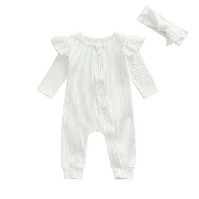 Newborn Baby Girls Boys Rompers 4 Colors Solid Color Flying Long Sleeve