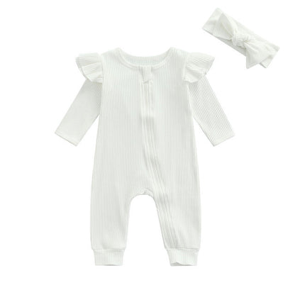 Newborn Baby Girls Boys Rompers 4 Colors Solid Color Flying Long Sleeve