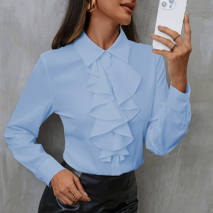 Neue Lockere Chiffonbluse für Damen mit Rüschen