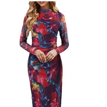 Lang ärmel iges Kleid mit Tie-Dye-Tight Plissee für Damen