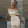 Damen Off-Shoulder Mesh-Faltenkleid