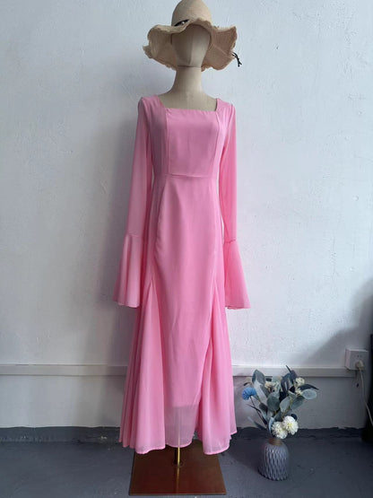 Chiffonkleid in Unifarbe mit Rüschenärmeln