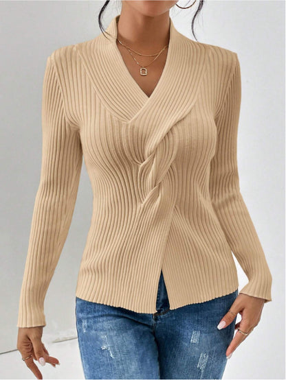 Damen Strickware mit Schlitz am Saum, Langarm Einfarbig Figurbetonter Pullover