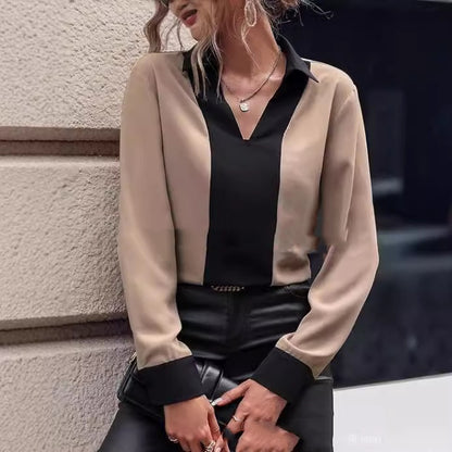 Damen V-Ausschnitt Mode Casual Top Lang ärmel iges Hemd