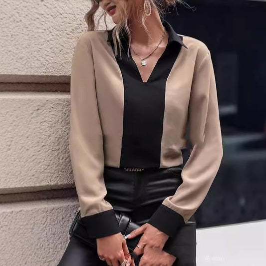 Damen V-Ausschnitt Mode Casual Top Lang ärmel iges Hemd
