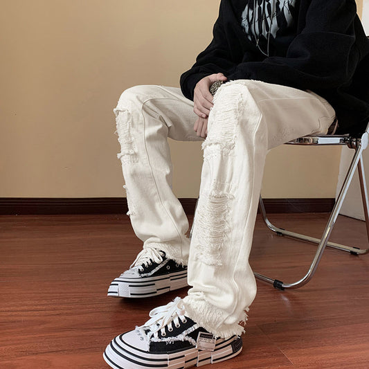 Gefälschte, zerrissene Jeans, schlanke, gerade Bootcut-Hosen für Herren