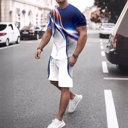 Men's Casual T-Shirt and Shorts Two Piece Set with Print Sportswear