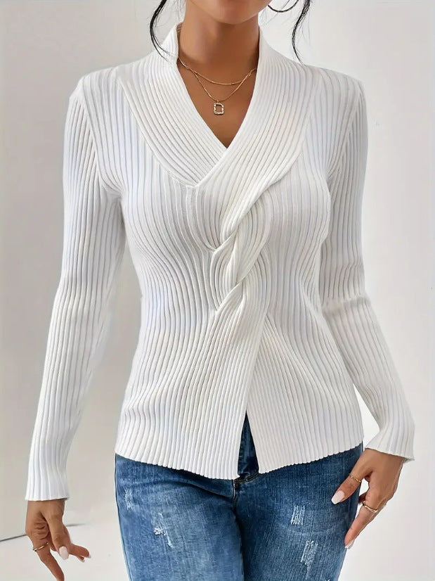 Damen Strickware mit Schlitz am Saum, Langarm Einfarbig Figurbetonter Pullover