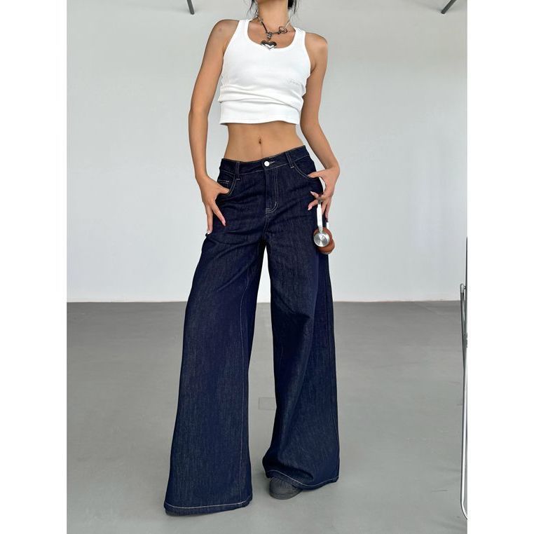 Modische Amerikanische Retro-Jeans mit Weitem Bein für Damen